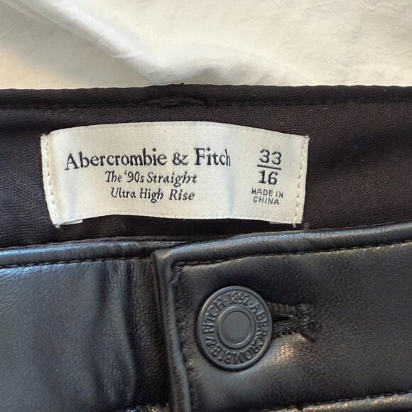 Abercrombie Black Vegan Leather Ultra High Rise 90s Straight Leg Pants - Picture 3 of 4